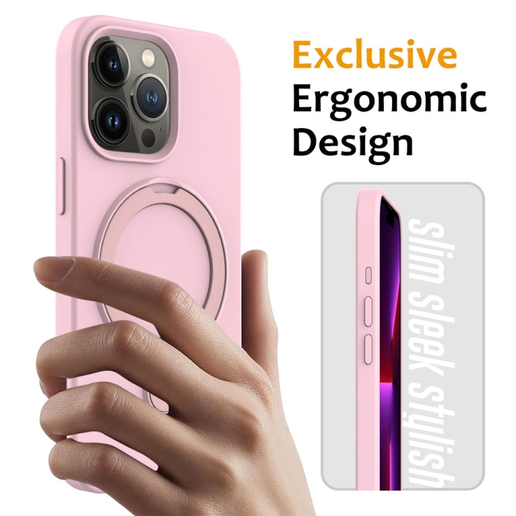 For iPhone 16 Pro Liquid Silicone MagSafe Magnetic Phone Case with Ring Holder