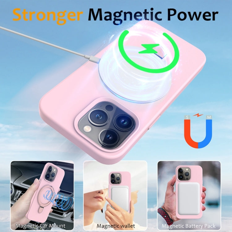 For iPhone 16 Pro Liquid Silicone MagSafe Magnetic Phone Case with Ring Holder