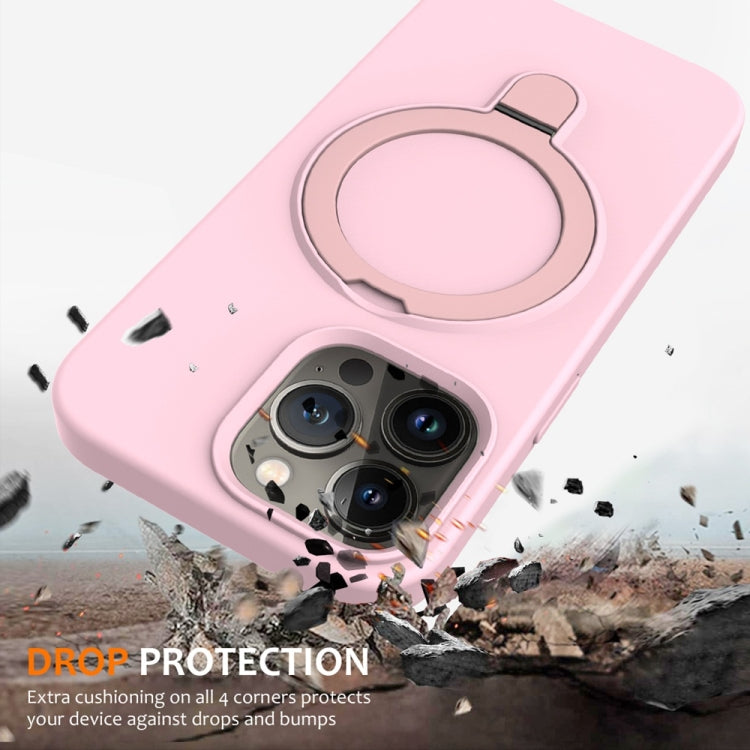 For iPhone 16 Pro Liquid Silicone MagSafe Magnetic Phone Case with Ring Holder
