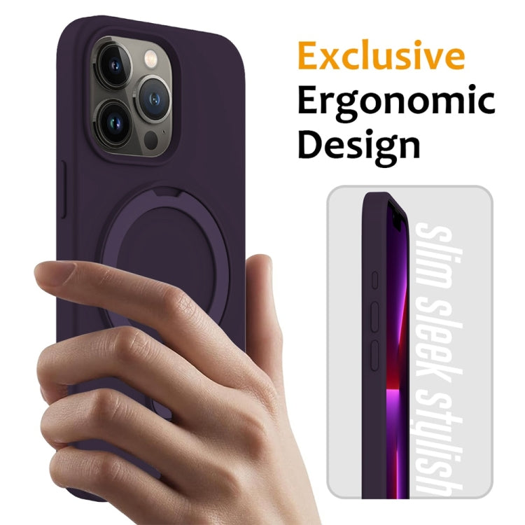 For iPhone 16 Pro Liquid Silicone MagSafe Magnetic Phone Case with Ring Holder