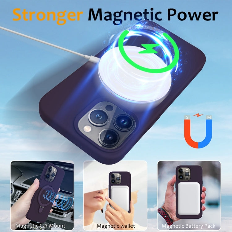 For iPhone 16 Pro Liquid Silicone MagSafe Magnetic Phone Case with Ring Holder