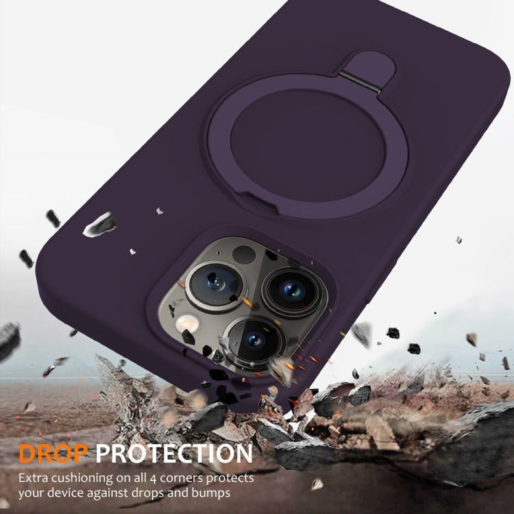 For iPhone 16 Pro Liquid Silicone MagSafe Magnetic Phone Case with Ring Holder
