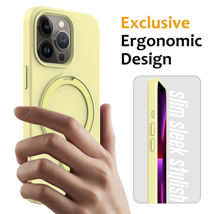 For iPhone 16 Pro Liquid Silicone MagSafe Magnetic Phone Case with Ring Holder