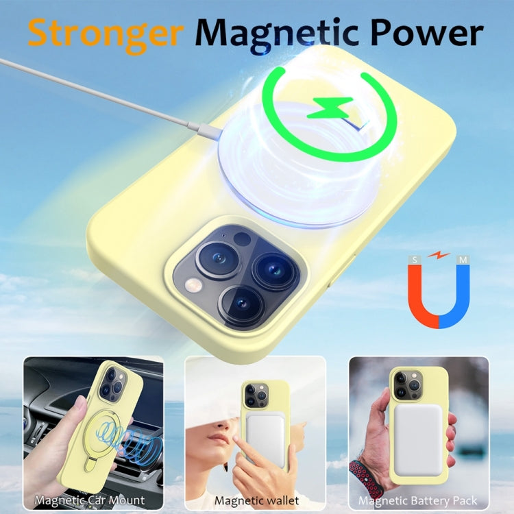 For iPhone 16 Pro Liquid Silicone MagSafe Magnetic Phone Case with Ring Holder