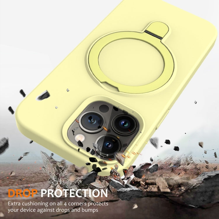 For iPhone 16 Pro Liquid Silicone MagSafe Magnetic Phone Case with Ring Holder
