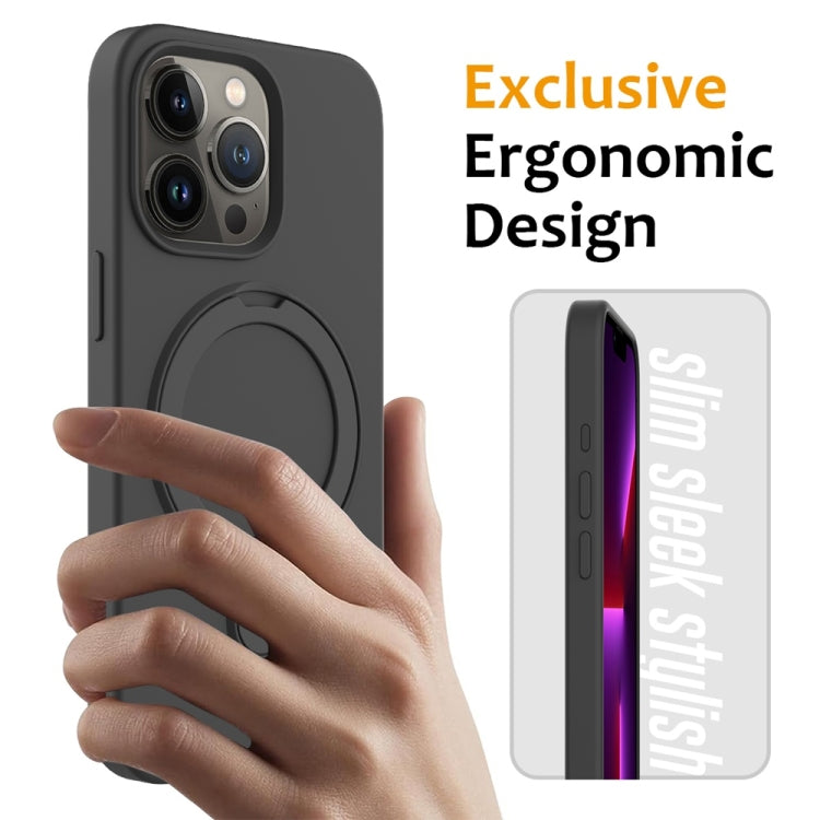 For iPhone 16 Pro Liquid Silicone MagSafe Magnetic Phone Case with Ring Holder
