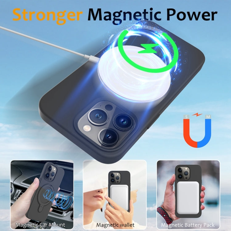 For iPhone 16 Pro Liquid Silicone MagSafe Magnetic Phone Case with Ring Holder