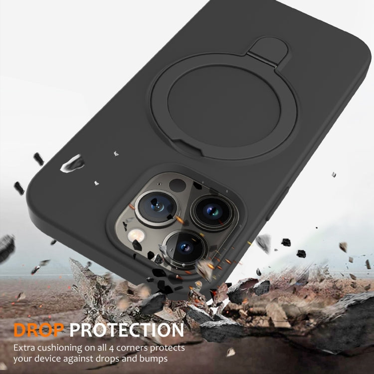 For iPhone 16 Pro Liquid Silicone MagSafe Magnetic Phone Case with Ring Holder
