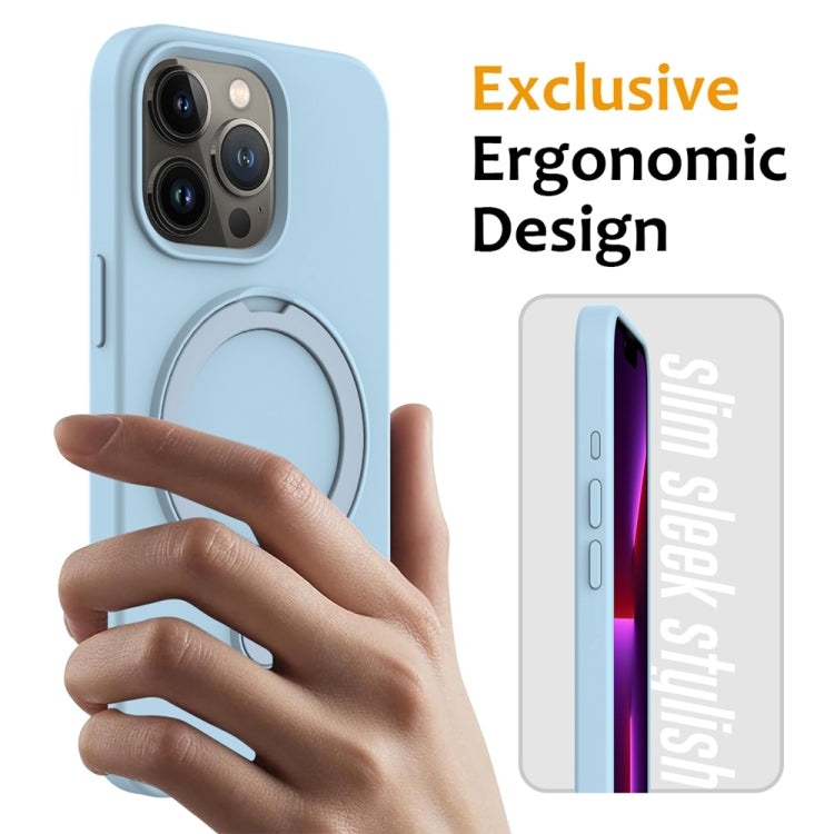 For iPhone 16 Pro Liquid Silicone MagSafe Magnetic Phone Case with Ring Holder