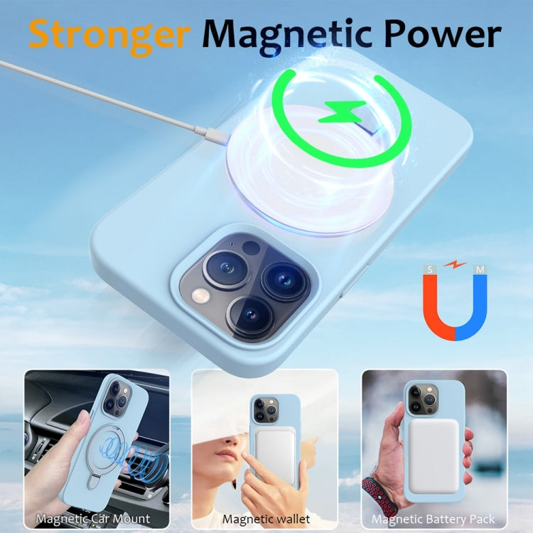 For iPhone 16 Pro Liquid Silicone MagSafe Magnetic Phone Case with Ring Holder