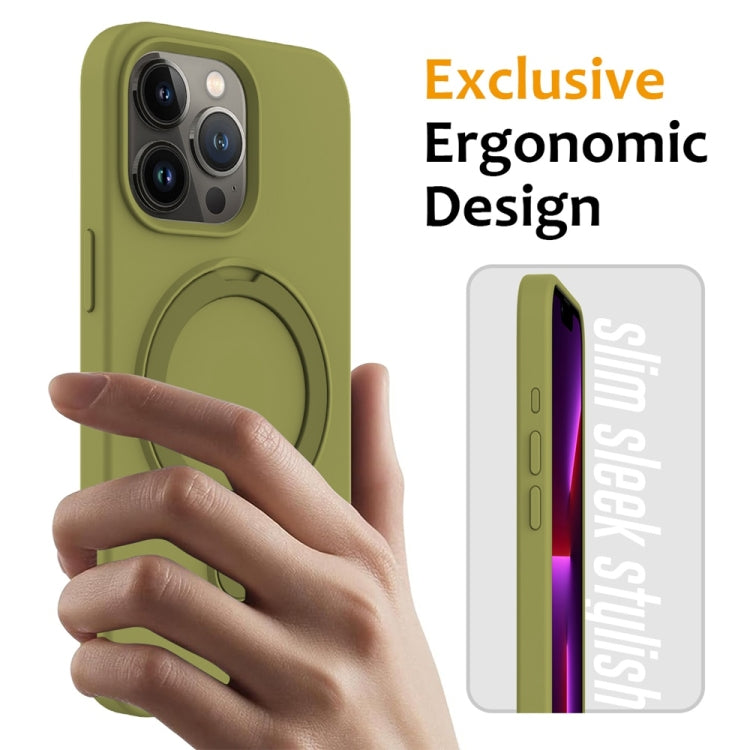 For iPhone 16 Pro Liquid Silicone MagSafe Magnetic Phone Case with Ring Holder