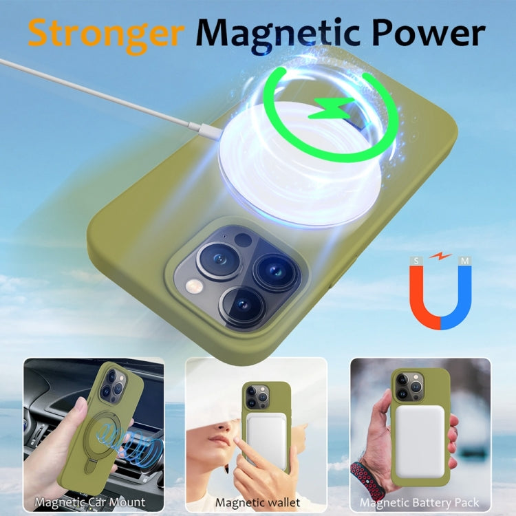 For iPhone 16 Pro Liquid Silicone MagSafe Magnetic Phone Case with Ring Holder