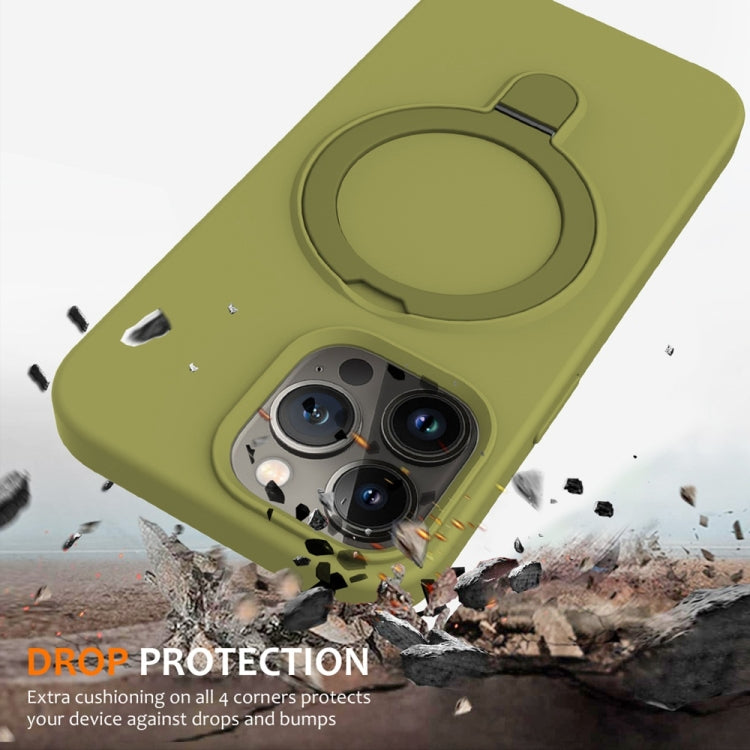For iPhone 16 Pro Liquid Silicone MagSafe Magnetic Phone Case with Ring Holder