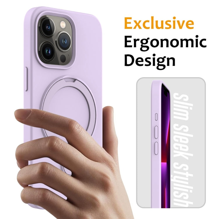 For iPhone 16 Pro Liquid Silicone MagSafe Magnetic Phone Case with Ring Holder