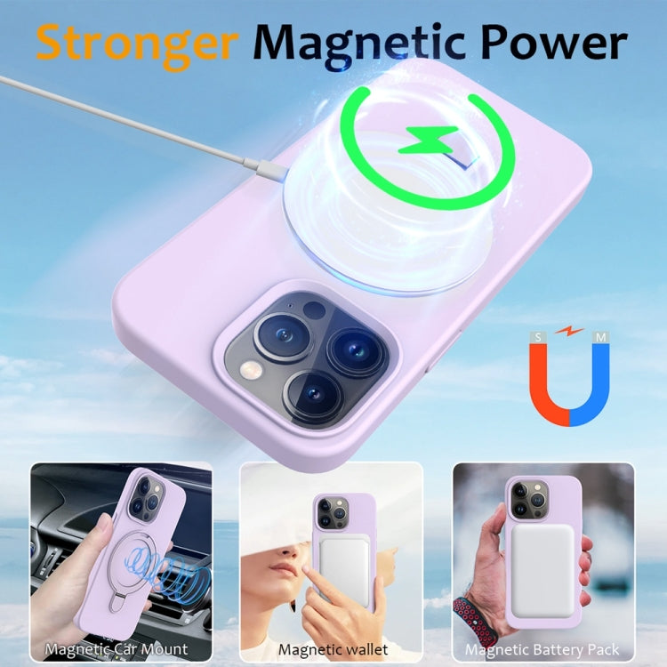 For iPhone 16 Pro Liquid Silicone MagSafe Magnetic Phone Case with Ring Holder