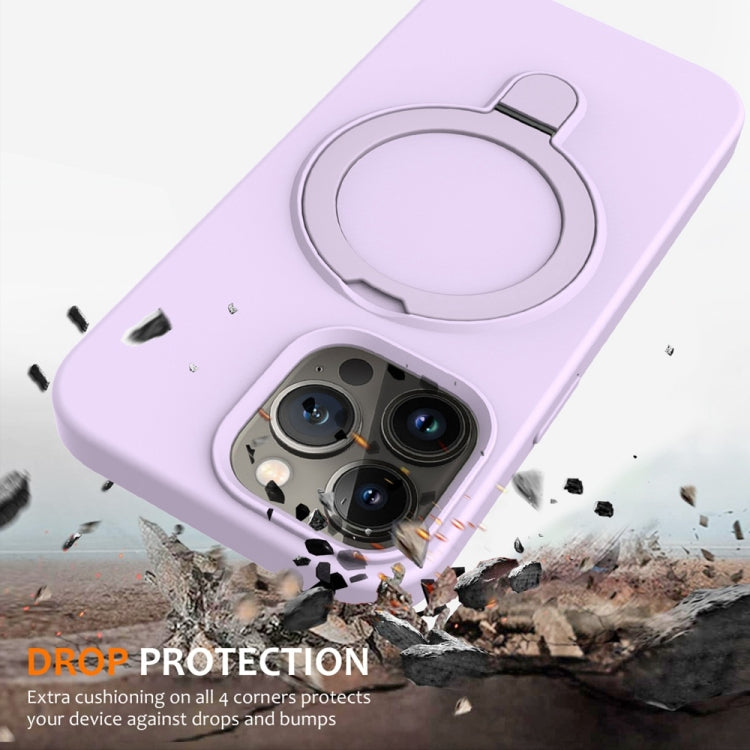 For iPhone 16 Pro Liquid Silicone MagSafe Magnetic Phone Case with Ring Holder