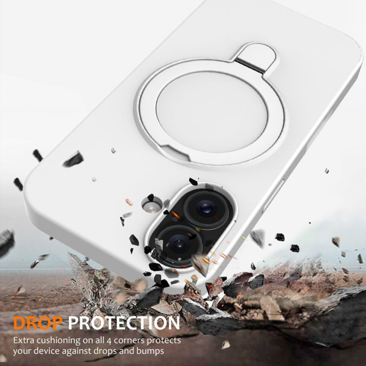 For iPhone 16 Plus Liquid Silicone MagSafe Magnetic Phone Case with Ring Holder