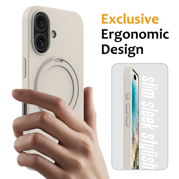 For iPhone 16 Plus Liquid Silicone MagSafe Magnetic Phone Case with Ring Holder