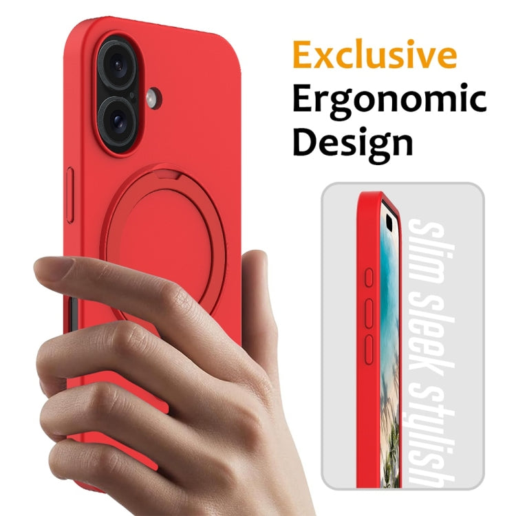 For iPhone 16 Plus Liquid Silicone MagSafe Magnetic Phone Case with Ring Holder