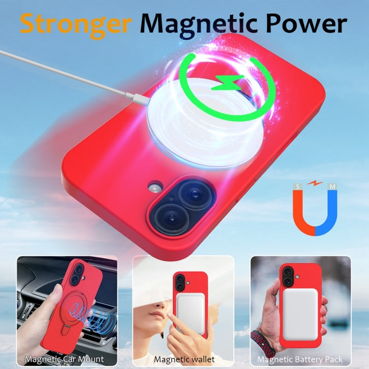 For iPhone 16 Plus Liquid Silicone MagSafe Magnetic Phone Case with Ring Holder