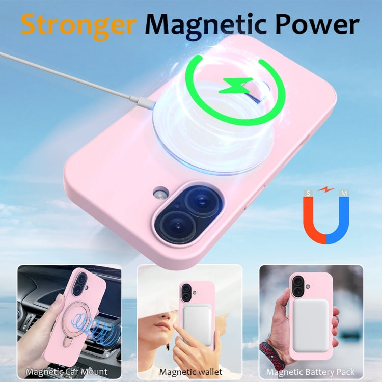 For iPhone 16 Plus Liquid Silicone MagSafe Magnetic Phone Case with Ring Holder