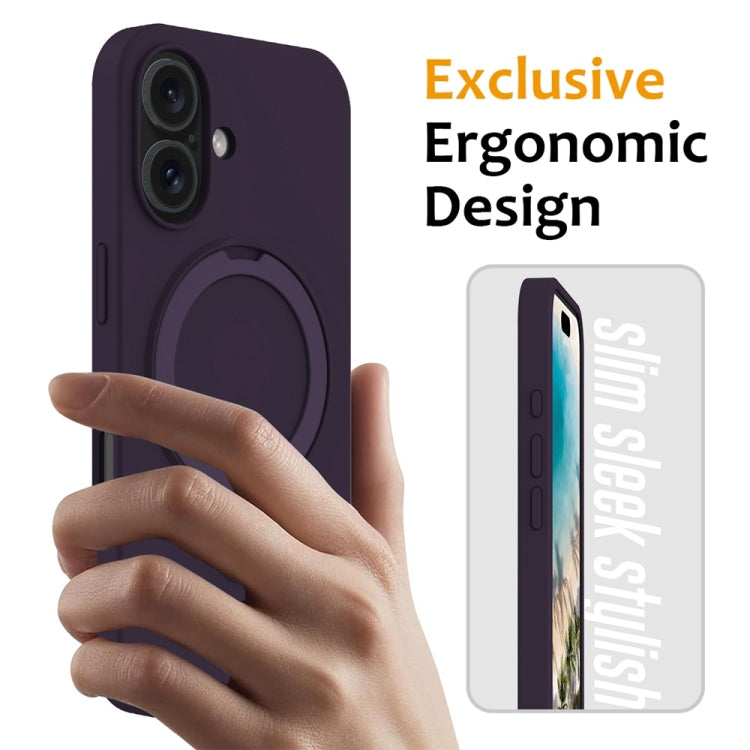 For iPhone 16 Plus Liquid Silicone MagSafe Magnetic Phone Case with Ring Holder