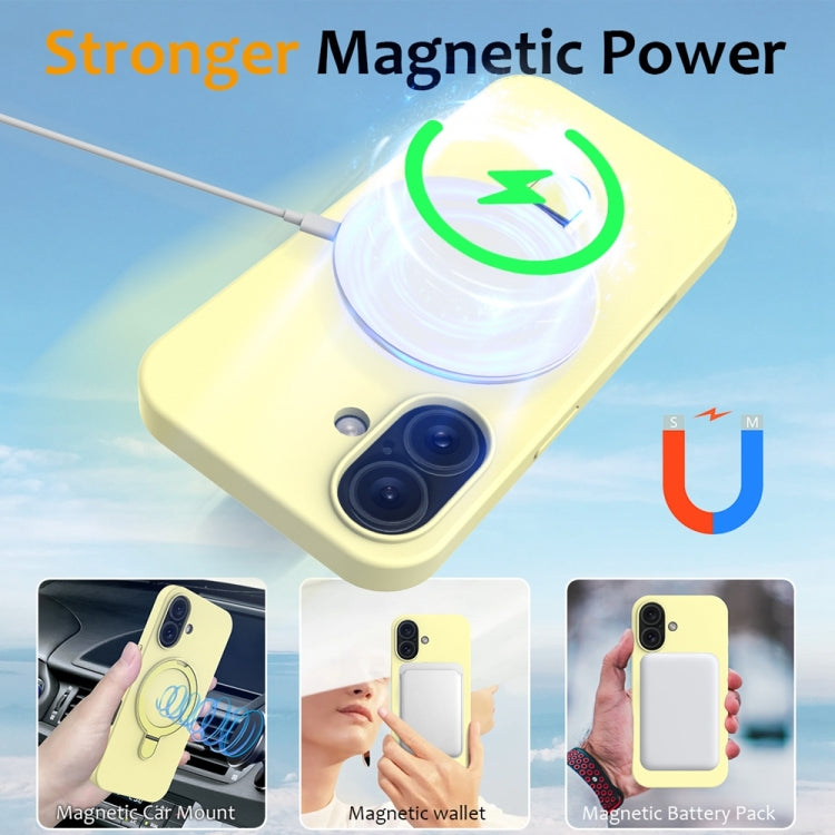 For iPhone 16 Plus Liquid Silicone MagSafe Magnetic Phone Case with Ring Holder