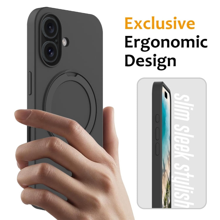 For iPhone 16 Plus Liquid Silicone MagSafe Magnetic Phone Case with Ring Holder