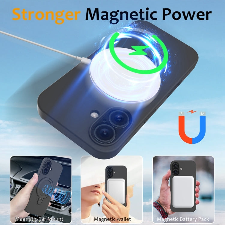 For iPhone 16 Plus Liquid Silicone MagSafe Magnetic Phone Case with Ring Holder