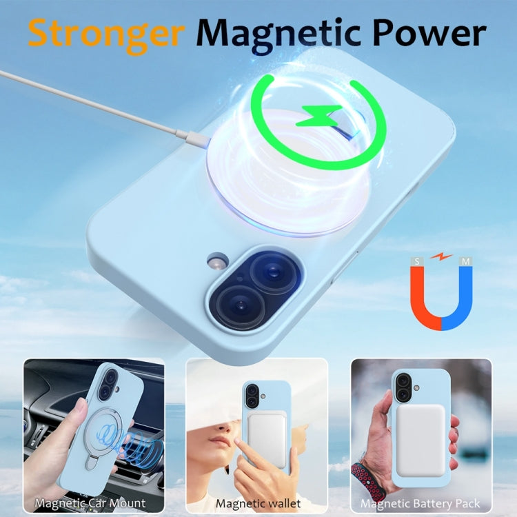 For iPhone 16 Plus Liquid Silicone MagSafe Magnetic Phone Case with Ring Holder