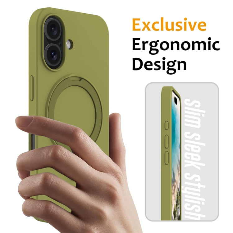 For iPhone 16 Plus Liquid Silicone MagSafe Magnetic Phone Case with Ring Holder