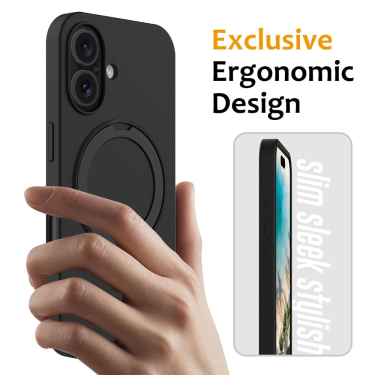 For iPhone 16 Liquid Silicone MagSafe Magnetic Phone Case with Ring Holder