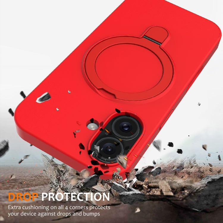 For iPhone 16 Liquid Silicone MagSafe Magnetic Phone Case with Ring Holder