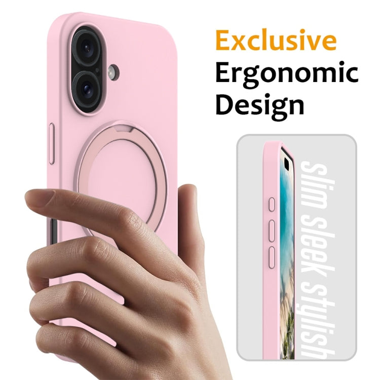 For iPhone 16 Liquid Silicone MagSafe Magnetic Phone Case with Ring Holder