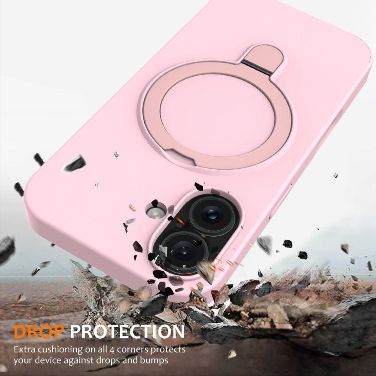 For iPhone 16 Liquid Silicone MagSafe Magnetic Phone Case with Ring Holder