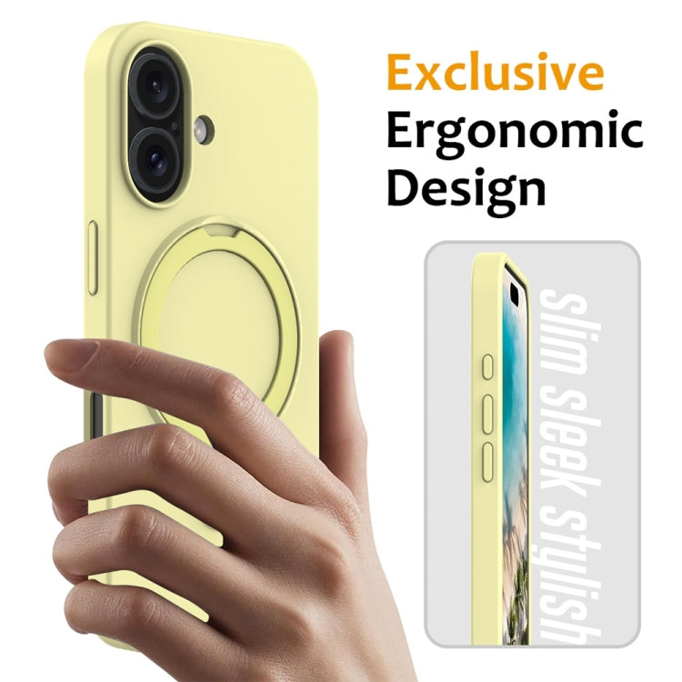 For iPhone 16 Liquid Silicone MagSafe Magnetic Phone Case with Ring Holder