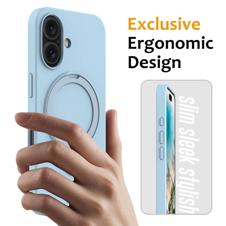 For iPhone 16 Liquid Silicone MagSafe Magnetic Phone Case with Ring Holder