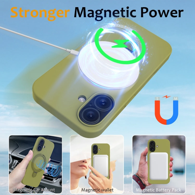 For iPhone 16 Liquid Silicone MagSafe Magnetic Phone Case with Ring Holder
