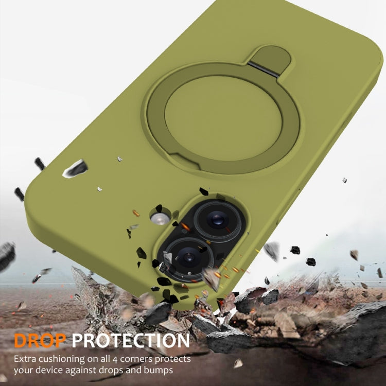 For iPhone 16 Liquid Silicone MagSafe Magnetic Phone Case with Ring Holder