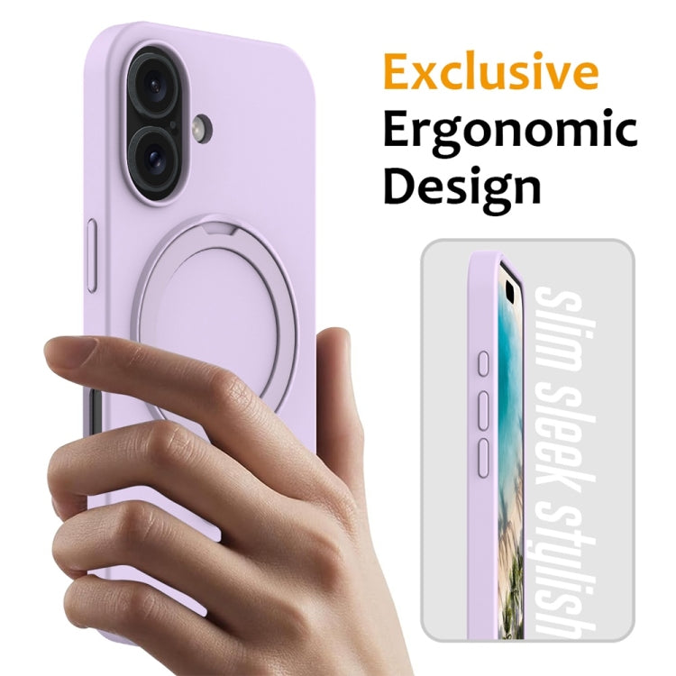 For iPhone 16 Liquid Silicone MagSafe Magnetic Phone Case with Ring Holder
