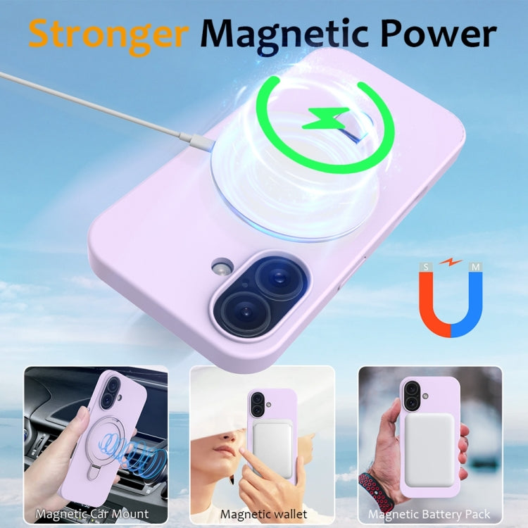 For iPhone 16 Liquid Silicone MagSafe Magnetic Phone Case with Ring Holder