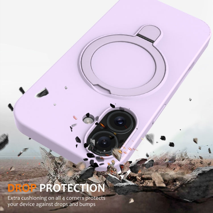 For iPhone 16 Liquid Silicone MagSafe Magnetic Phone Case with Ring Holder