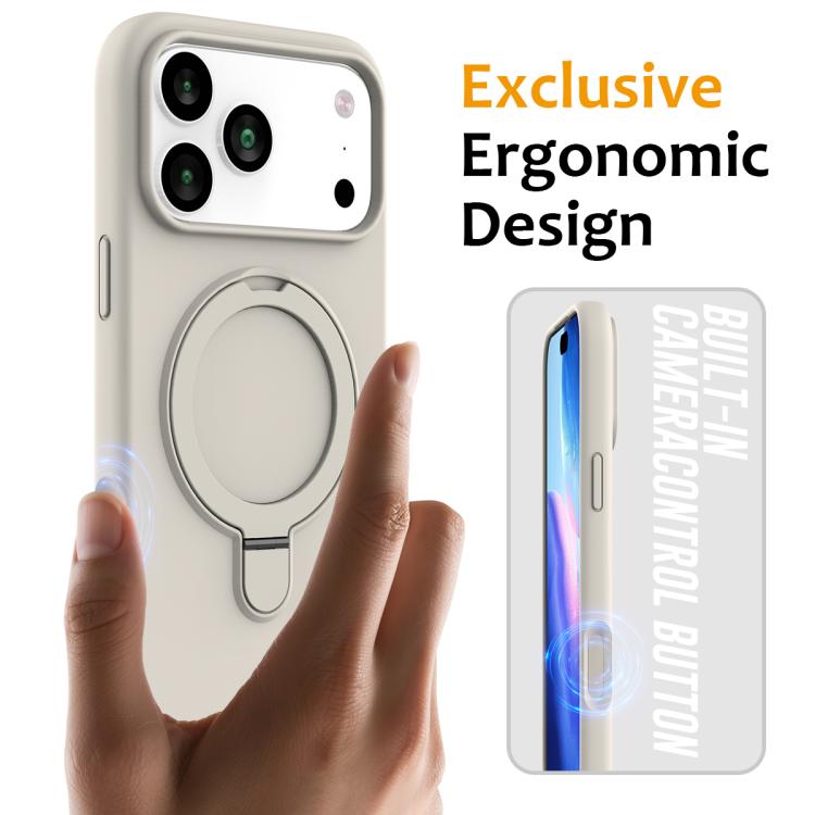 For iPhone 17 Pro Max Liquid Silicone MagSafe Magnetic Phone Case with Ring Holder