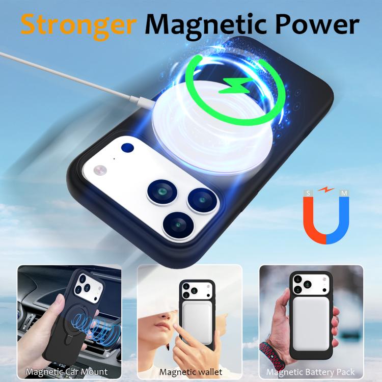 For iPhone 17 Pro Max Liquid Silicone MagSafe Magnetic Phone Case with Ring Holder