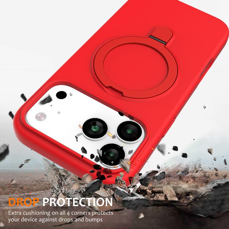 For iPhone 17 Pro Max Liquid Silicone MagSafe Magnetic Phone Case with Ring Holder