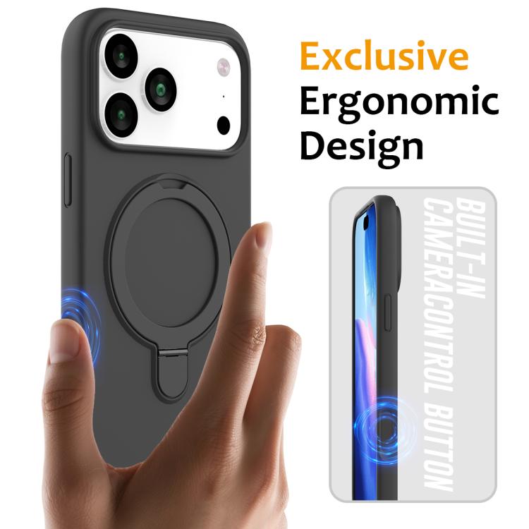 For iPhone 17 Pro Max Liquid Silicone MagSafe Magnetic Phone Case with Ring Holder
