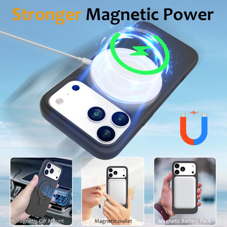 For iPhone 17 Pro Max Liquid Silicone MagSafe Magnetic Phone Case with Ring Holder