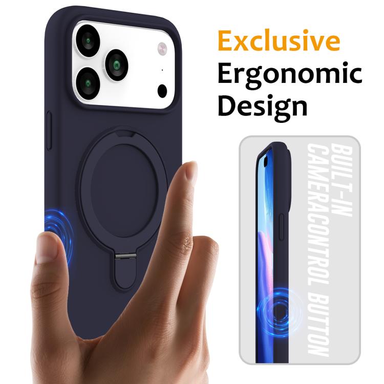 For iPhone 17 Pro Max Liquid Silicone MagSafe Magnetic Phone Case with Ring Holder