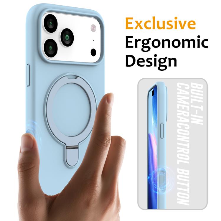For iPhone 17 Pro Max Liquid Silicone MagSafe Magnetic Phone Case with Ring Holder