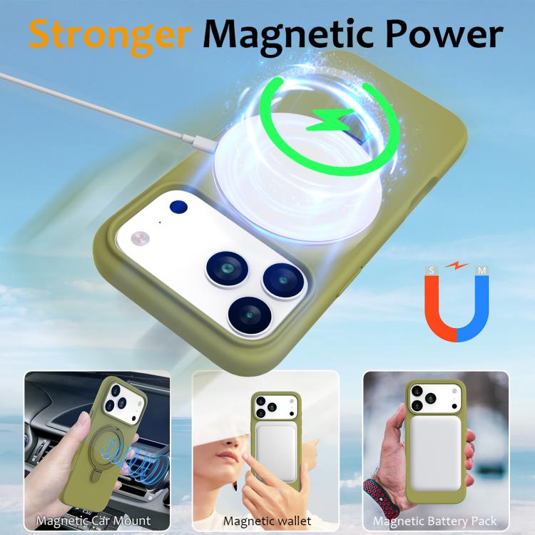 For iPhone 17 Pro Max Liquid Silicone MagSafe Magnetic Phone Case with Ring Holder